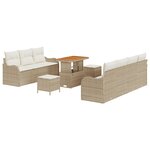 Ensemble de canapé de jardin 10 pièces avec coussins beige poly rattan acacia