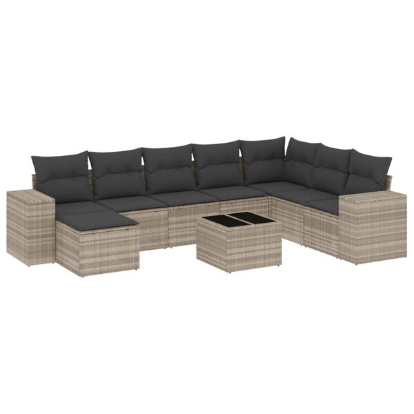 vidaXL Salon de jardin 9 Pièces avec coussins gris clair résine tressée