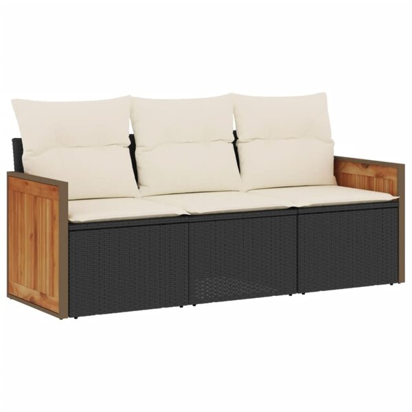 vidaXL Salon de jardin 3 Pièces avec coussins noir résine tressée