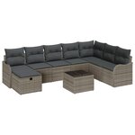 Ensemble de canapé de jardin à 9 pièces avec coussins en poly rattan gris