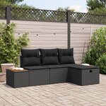 Ensemble Canapé de Jardin 4 Pièces avec Coussins en Rattan Poly Noir