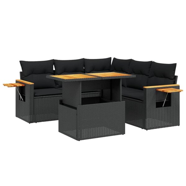 vidaXL Salon de jardin 6 Pièces avec coussins noir résine tressée