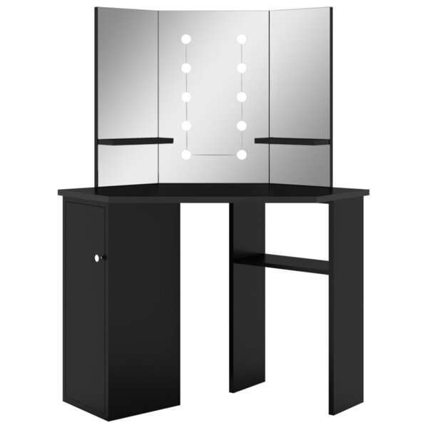vidaXL Coiffeuse d'angle avec LED Noir 111x54x141 5 cm
