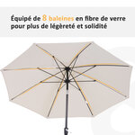 Parasol inclinable aluminium fibre de verre polyester diamètre 2 65 m coloris crème