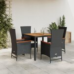 vidaXL Ensemble à manger de jardin coussins 5Pièces Noir Résine tressée