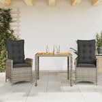 vidaXL Ensemble à manger de jardin 3 Pièces coussins gris résine tressée