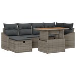 vidaXL Ensemble de canapé de jardin 7 pièces avec coussins gris en poly rattan