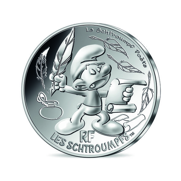 Monnaie de 10 euro argent  schtroumpf poète
