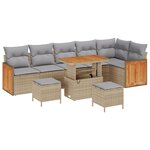 Ensemble de Canapés de Jardin 9 Pièces avec Coussins Beige Rattan Poly Acacia