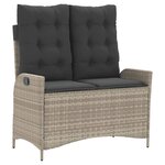vidaXL Banc inclinable de jardin et coussins gris clair résine tressée