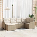 Canapé de jardin 6 pièces avec coussins beige en poly rotin