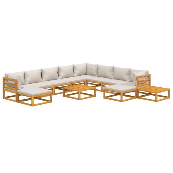 Salon de jardin meuble d'extérieur ensemble de mobilier 12 pièces avec coussins gris clair bois massif 02_0015586
