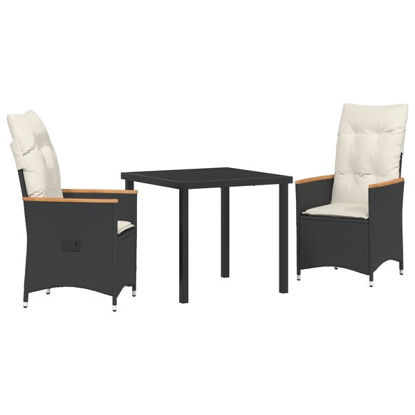 vidaXL Ensemble de salle à manger de jardin de 3 pièces avec coussins Rotin Poly Noir