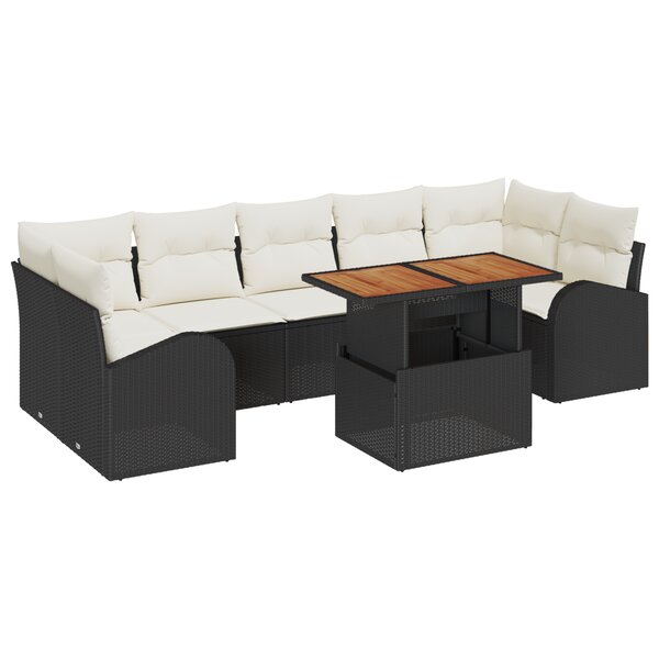 Ensemble de 8 pièces de canapé de jardin avec coussins noir en rotin synthétique
