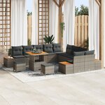 Ensemble de Canapé de Jardin 13 Pièces avec Coussins Gris Rattan Poly Acacia