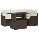 Ensemble de Canapé de Jardin 5 Pièces avec Coussins en Poly Rattan Marron
