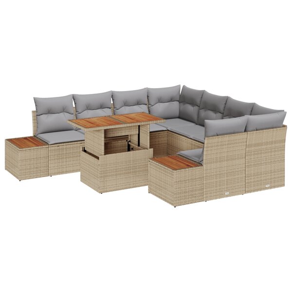 vidaXL Ensemble de salle à manger de jardin 9 pièces avec coussins en beige  poly rotin et acacia