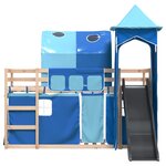 vidaXL Lit superposé avec toboggan et rideaux bleu 90x190 cm