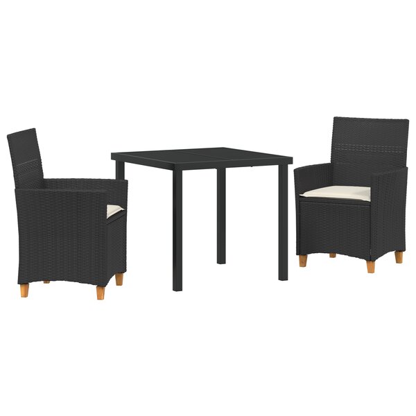 vidaXL Set de salle à manger de jardin 3 pièces avec coussins Noir poly-rattan