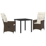 vidaXL Ensemble de Salle à Manger de Jardin 3 pièces avec Coussin Marron Poly Rattan