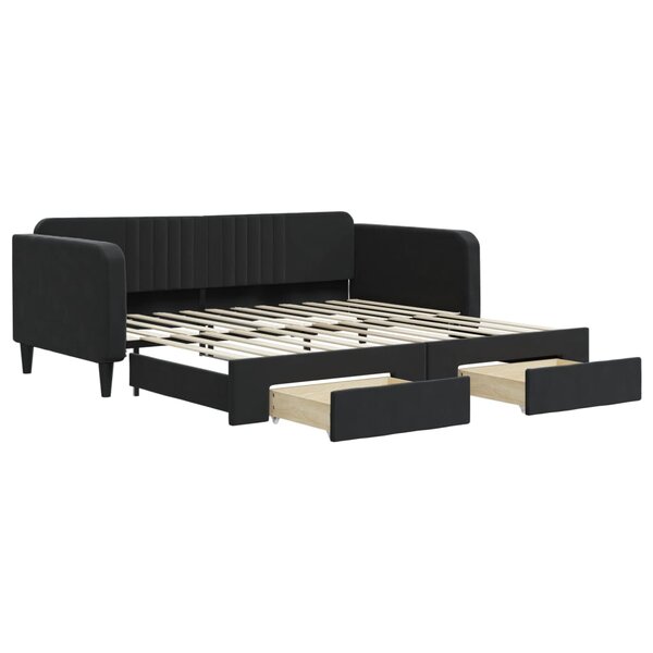 vidaXL Lit de jour avec gigogne et tiroirs sans matelas noir 100x200cm