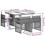 vidaXL Ensemble à manger de jardin et coussins 5 Pièces gris clair rotin