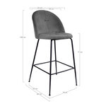 2 chaises de bar en velours gris avec pieds noirs