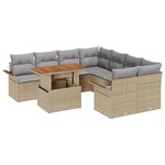 Ensemble de Canapé de Jardin 9 Pièces avec Coussins en Rotin Poly Beige