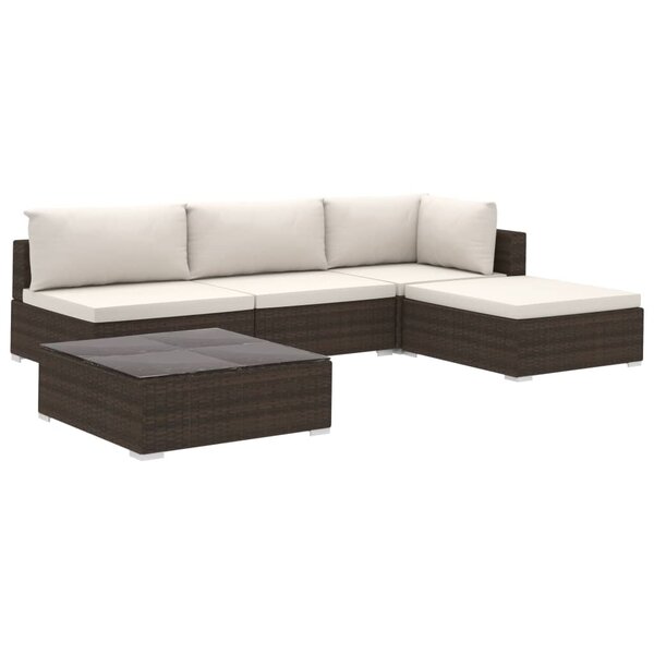vidaXL Salon de jardin 5 Pièces avec coussins résine tressée marron