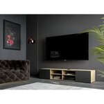 Meuble TV PILVI- chêne et noir - 2 Portes + 4 niches - 180 x 42 x 37 cm