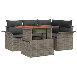 vidaXL Ensemble de salle à manger de jardin 5 pièces avec coussins gris en poly rattan et acacia
