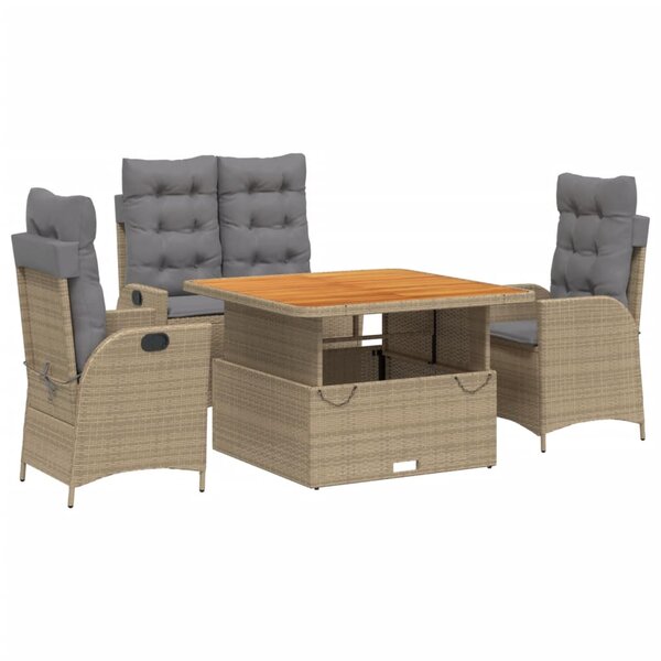 vidaXL Ensemble à manger de jardin coussins 4 Pièces beige résine tressée