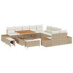 Ensemble de canapé de jardin 13 pièces avec coussins beige en rotin synthétique et acacia