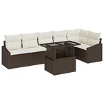 vidaXL Ensemble de Canapé de Jardin 7 Pièces avec Coussins Marron Rattan Poly