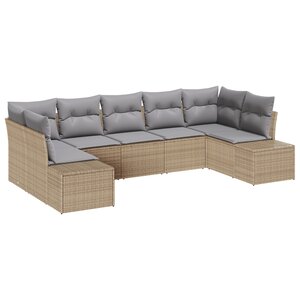 vidaXL Ensemble de canapé de jardin de 7 pièces avec coussins beige en poly rotin