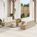 Ensemble de canapé de jardin 9 pièces avec coussins Beige Poly Rotin Acacia
