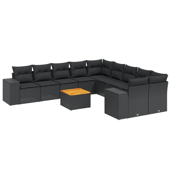 vidaXL Salon de jardin 11 Pièces avec coussins noir résine tressée