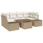 vidaXL Set de canapé de jardin 7 pièces avec coussins beige poly rattan