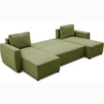 Canapé d'angle convertible panoramique PHAREL5/6 places - Tissu olive - Coffre de rangement - 297 x 155 x 85 cm