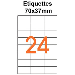Étiquettes adhésives  70x37mm   (24étiquettes/feuille) - blanc - 20 feuilles -t3azur
