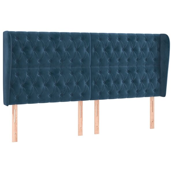vidaXL Tête de lit avec oreilles Bleu foncé 203x23x118/128 cm Velours
