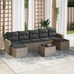 vidaXL Salon de jardin 8 Pièces avec coussins gris résine tressée