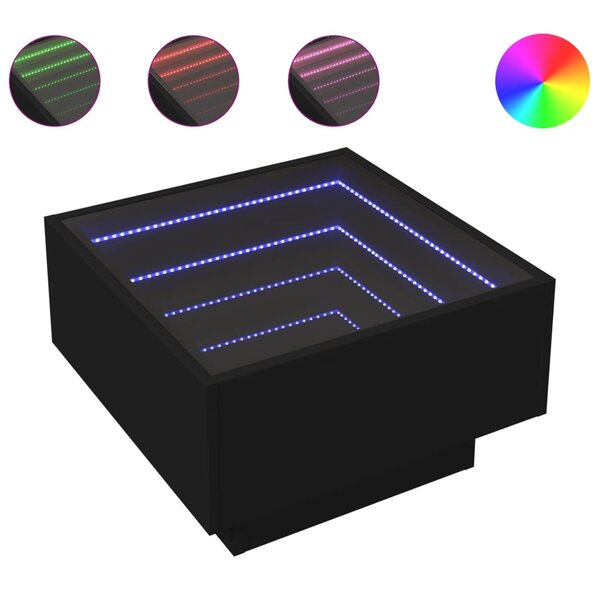 vidaXL Table basse avec LED noir 50x50x30 cm bois d'ingénierie