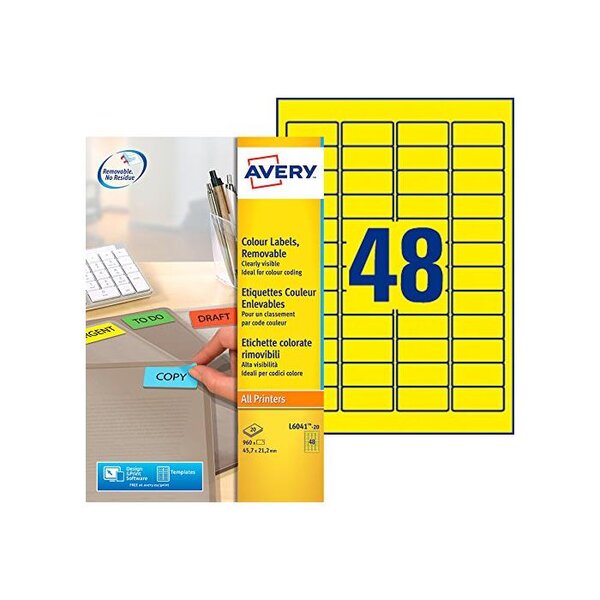 Paquet de 960 étiquettes, 45,7 x 21,2 mm, jaune avery zweckform