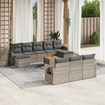 vidaXL Salon de jardin 11 Pièces avec coussins gris résine tressée