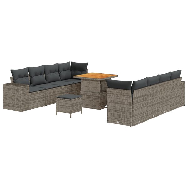 vidaXL Ensemble de Canapés de Jardin 11 Pièces avec Coussins Gris Poly Rattan Acacia