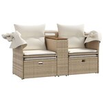 vidaXL Canapé de jardin 2 places avec auvent et tabourets beige rotin