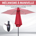 Parasol inclinable de jardin balcon terrasse manivelle toile polyester imperméabilisée haute densité 180 g/m² Ø2 7 x 2 35H m alu rouge vineux
