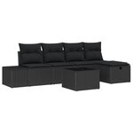 vidaXL Canapé de jardin 6 pièces avec coussins noir en rotin synthétique