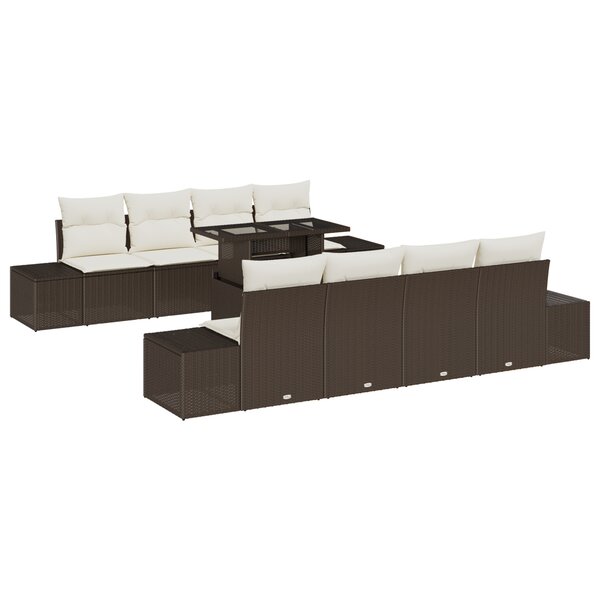 vidaXL Ensemble de canapés de jardin 7 pièces avec coussins Marron en poly rotin